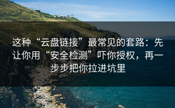 这种“云盘链接”最常见的套路：先让你用“安全检测”吓你授权，再一步步把你拉进坑里